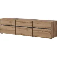 Meublorama Meuble TV 180cm coloris chêne et noir collection HAVANA. Meuble design avec 3 portes et 3 tiroirs.