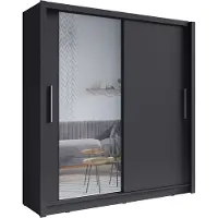 Meublorama Armoire 2 portes coulissantes avec miroir 155 cm - gris graphite - Collection OZZULA