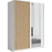 Meublorama Armoire 150 cm avec 2 portes coulissantes, coloris blanc et chêne – Collection STRANO