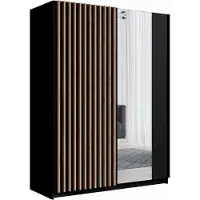 Meublorama Armoire 2 portes coulissantes avec miroir 150 cm - noir et chêne - Collection STRANO