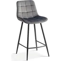 Meublorama Chaise de comptoir JUTE – Velours taupe – Pieds en métal – Hauteur 95 cm – Style contemporain