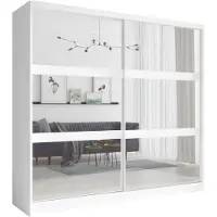 Meublorama Armoire 230 cm 2 portes coulissantes avec miroir - blanc - Collection NOFI