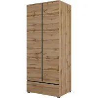 Meublorama Armoire HAVANA 90 cm – Chêne et noir – 2 portes + 1 tiroir – Rangement compact au style naturel