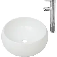 Syfax Lavabo de salle de bain avec mitigeur Céramique Rond Blanc