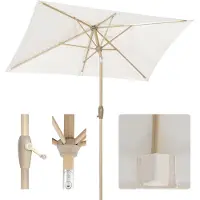 Sekey Parasol Rectangulaire 210 x 140 cm - Parasol de balcon, parasol de marché, parasol de terrasse avec manivelle, aspect bois, protection solaire UV50+, crème