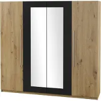 Meublorama Armoire IRINA 4 portes avec miroirs - chêne et noir - 228 x 57 x 214 cm