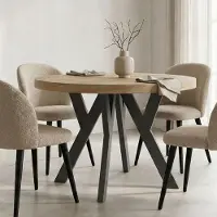 Dekori.Interiors Table extensible ronde Dekori pour salle à manger ou salon, style industriel, scandinave, diamètre : 90 / 190 cm, couleur : chêne Sonoma / noir