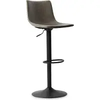 Meublorama Tabouret de bar SOUL –Polyuréthanegris – Hauteur réglable 88-109 cm – Pieds en métal – Style vintage