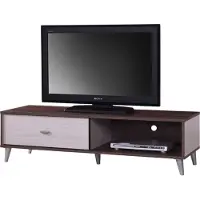 Meublorama Meuble TV BODRUM 120 cm avec une porte coulissante coloris noyer et blanc.