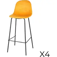 Meublorama Lot de 4 tabourets de bar avec dossier en velours jaune et structure en métal collection LALY - Style industriel
