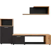 Meublorama Ensemble de 3 meubles design pour votre salon collection MOZES. Coloris noir et chêne