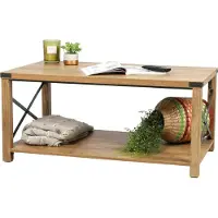 Meublorama Table basse avec croisillons en métal collection BELVINA – Coloris chêne clair, dimensions 100x55x46 cm