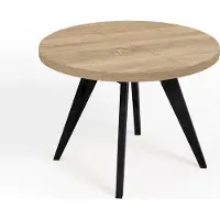 Dekori.Interiors Table ronde à rallonges pour la salle à manger, LORA, style loft, scandinave, diamètre : 110 / 160 cm, Couleur : Chêne Sonoma / Noir