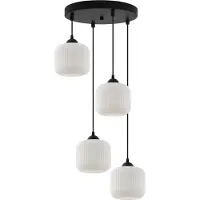 Light11 HOME Lampe à suspendre Riffle Noir 4 flammes avec abat-jour cylindrique blanc E27