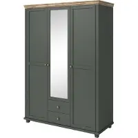 Meublorama Armoire 150x220 avec 3 portes et 2 tiroirs. Coloris vert kaki et chêne. Collection ASSIA