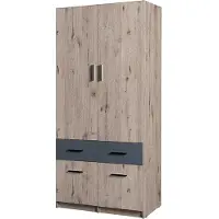 Meublorama Armoire 2 portes 4 tiroirs FLEX – Chêne wellington et gris graphite – Design moderne avec penderie