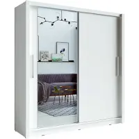 Meublorama Armoire 2 portes coulissantes avec miroir 205 cm - blanc - Collection OZZULA