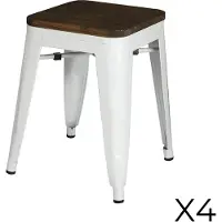 Meublorama Lot de 4 tabourets style industriel en métal, coloris blanc mat – Collection FACTORY.