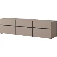 Meublorama Meuble TV 180cm coloris beige et noir collection HAVANA. Meuble design avec 3 portes et 3 tiroirs.