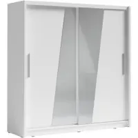 Meublorama Armoire 2 portes coulissantes avec miroir oblique 205 cm - blanc - Collection BAHIA