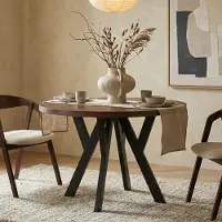 Dekori.Interiors Table ronde à rallonges pour la salle à manger, PERO, style loft, scandinave, diamètre : 110 / 160 cm, couleur : Franklin noyer / noir