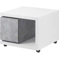Meublorama Table d'appoint avec tiroir collection BERGAME. 70x70cm. Coloris blanc et gris.