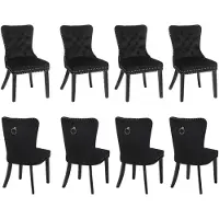 Puluomis Chaise de salle à manger set de 8 chaises en velours Chaise de cuisine Chaise rembourrée Fauteuil de salle à manger avec pieds en bois et tête de clou , Elégant et noble, Noir