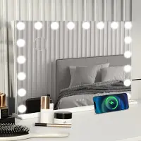 Puluomis miroir cosmétique Hollywood 18 LED 80x60cm 3 couleurs de lumière gradable miroir de maquillage avec éclairage, 10x taille, miroir mural blanc