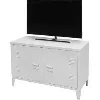 Meublorama Meuble TV style industriel avec 2 portes en métal – Dimensions 100x40x53 cm, coloris blanc
