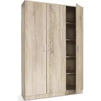 Meublorama Armoire REY – 3 portes – Chêne clair – 5 étagères – Style scandinave