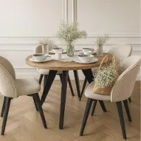 Dekori.Interiors Table à manger ronde noire LORA 90/140 cm extensible, chêne Craft Golden avec piètement en bois de hêtre – style scandinave, loft