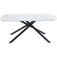 CasaDolce Table de salle à manger ZUNGO, 180x90x75 cm, blanc avec lignes dorées, motif marbre, pieds en métal