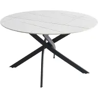 CasaDolce Table de salle à manger TAXANA, blanc avec veines d'or, motif marbre, 133x76 cm, pierre frittée, pieds en métal