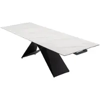 CasaDolce Table de salle à manger extensible GEODI, blanc, 180/260x90x76 cm, céramique et verre, pieds en métal, charge max. 50 kg