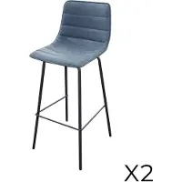 Meublorama Lot de 2 tabourets de bar avec dossier effet cuir bleu denim collection NETS - Style industriel