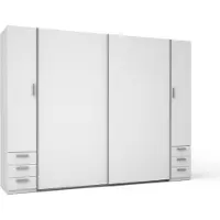 Meublorama Armoire 4 Portes avec 6 Tiroirs - Blanc - Collection STAR