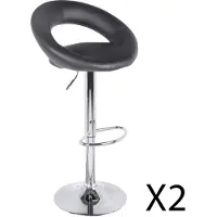 Meublorama Lot de 2 tabourets de bar réglables en hauteur 77-97 cm – Assise simili cuirPolyuréthanenoir, pied en métal gris, diamètre 40 cm