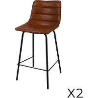 Meublorama Lot de 2 tabourets de bar avec dossier effet cuir cannelle collection NETS - Style industriel