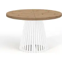 Dekori.Interiors Table ronde à rallonges pour la salle à manger, DOVER - Industrial, diamètre : 110 / 160 cm, Couleur : Chêne Artisan / Blanc