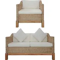 Syfax Ensemble de canapés 2 pcs avec coussins Rotin naturel