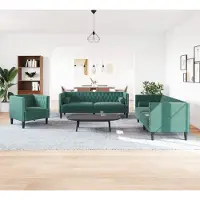 Syfax Ensemble de canapé Chesterfield et traversins 3 pcs vert foncé