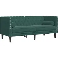 Syfax Canapé Chesterfield avec traversins 2 places vert foncé velours