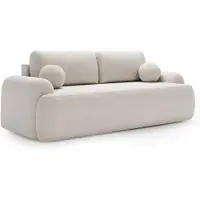 Bettso Canapé design CLOUDY | Bouclé / Tissu Teddy Blanc | Fonction sommeil & Suspensions ondulées | Coussins boules inclus | 260 cm