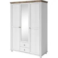 Meublorama Armoire 150x220 avec 3 portes et 2 tiroirs. Coloris blanc et chêne. Collection ASSIA