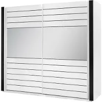 Meublorama Armoire blanche et noire LINA – 220 x 225 x 68 cm avec 2 grandes penderies et 2 grands miroirs