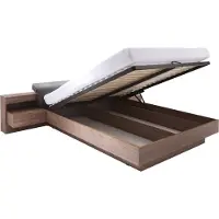 Meublorama Lit coffre RENATO 160x200 avec sommier et chevets à LED coloris walnut