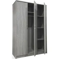 Meublorama Armoire REY – 3 portes – 120×180 cm – Bois gris clair – Style scandinave