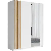 Meublorama Armoire 2 portes coulissantes 200 cm - blanc et chêne - Collection VARIA