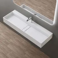 Doporro Vasque à Poser Blanc Mat avec Bonde Lavabo de Salle de Bains Suspendu 120cm Lave Mains Rectangulaire avec Cache Bonde Colossum6028