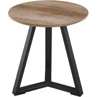 Meublorama Table basse ronde PASAO – Bois chêne vieilli et métal noir – Style rustique
